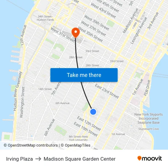 Irving Plaza to Madison Square Garden Center map