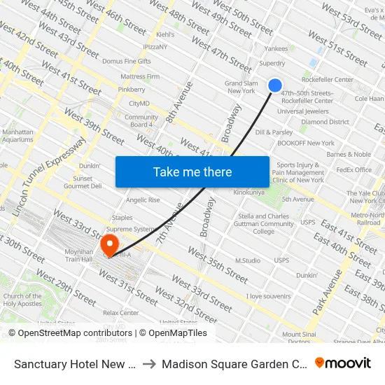 Sanctuary Hotel New York to Madison Square Garden Center map