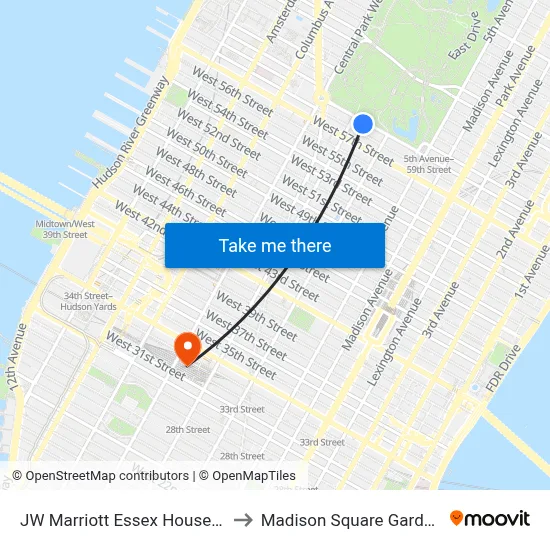 JW Marriott Essex House New York to Madison Square Garden Center map