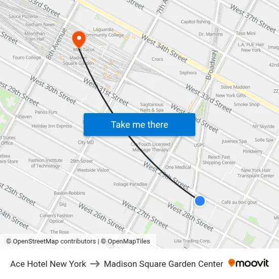 Ace Hotel New York to Madison Square Garden Center map