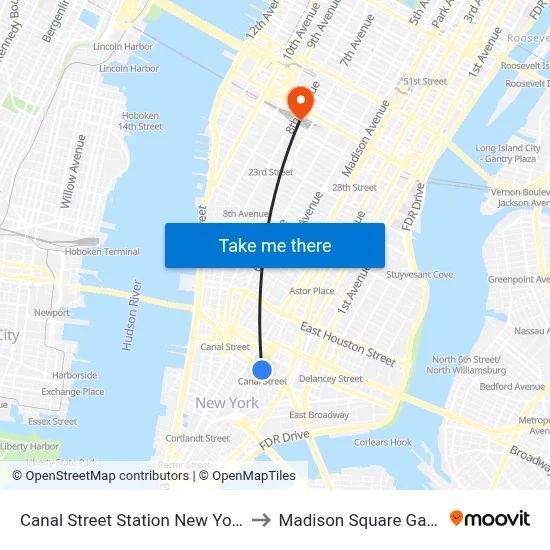 Canal Street Station New York City Subway to Madison Square Garden Center map