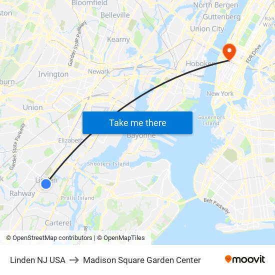 Linden NJ USA to Madison Square Garden Center map