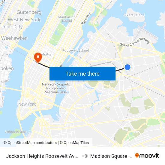 Jackson Heights Roosevelt Avenue 74th Street Station to Madison Square Garden Center map