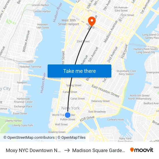Moxy NYC Downtown New York to Madison Square Garden Center map