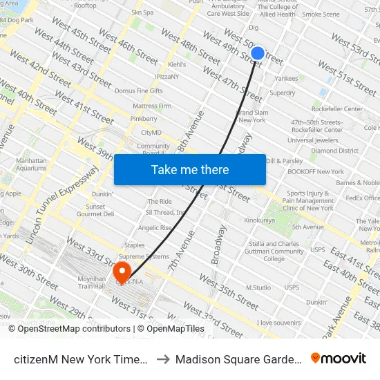 citizenM New York Times Square to Madison Square Garden Center map