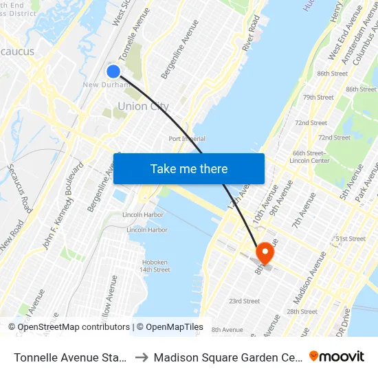 Tonnelle Avenue Station to Madison Square Garden Center map