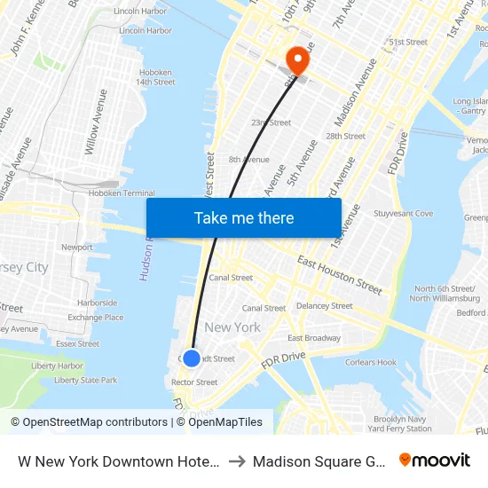 W New York Downtown Hotel and Residences to Madison Square Garden Center map