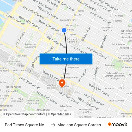 Pod Times Square New York to Madison Square Garden Center map