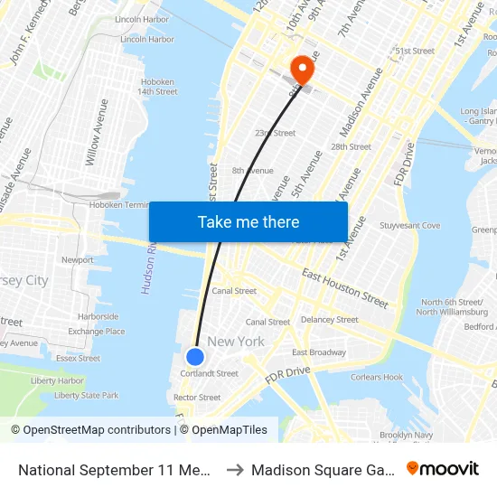 National September 11 Memorial Museum to Madison Square Garden Center map
