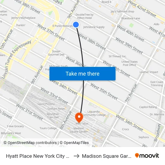 Hyatt Place New York City Times Square to Madison Square Garden Center map