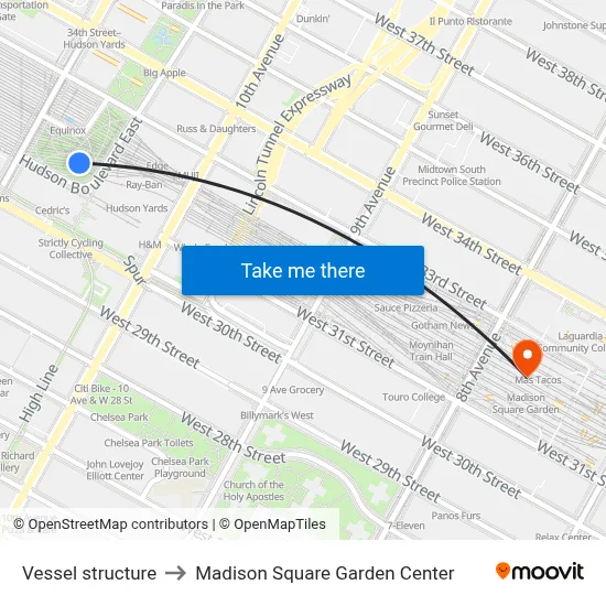 Vessel structure to Madison Square Garden Center map