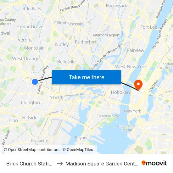 Brick Church Station to Madison Square Garden Center map