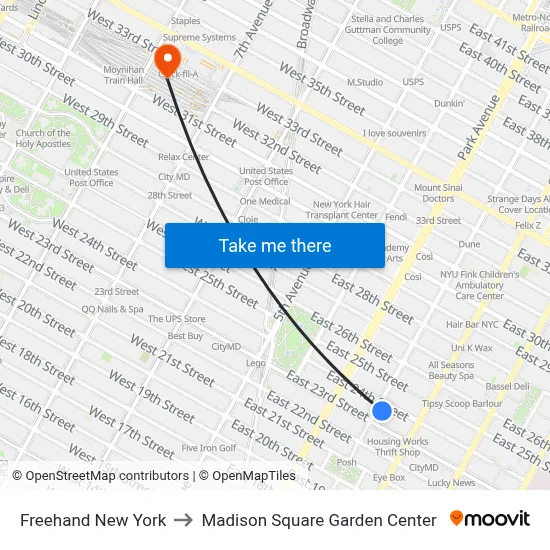 Freehand New York to Madison Square Garden Center map