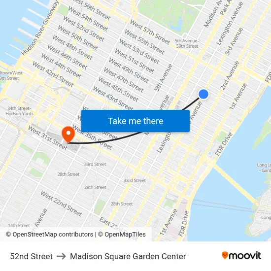 52nd Street to Madison Square Garden Center map