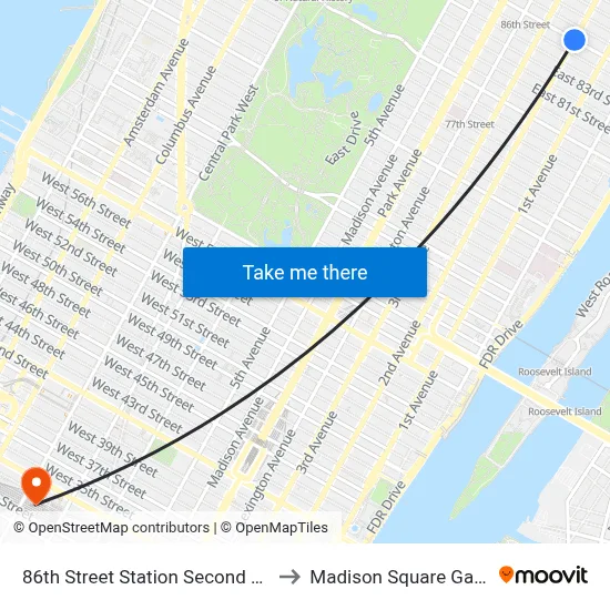 86th Street Station Second Avenue Subway to Madison Square Garden Center map