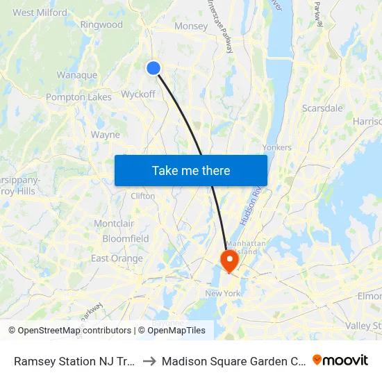 Ramsey Station NJ Transit to Madison Square Garden Center map