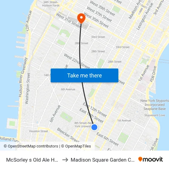 McSorley s Old Ale House to Madison Square Garden Center map