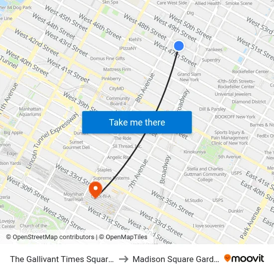 The Gallivant Times Square New York to Madison Square Garden Center map
