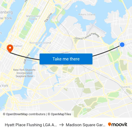Hyatt Place Flushing LGA Airport Queens to Madison Square Garden Center map