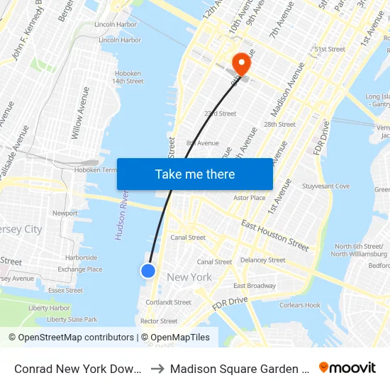Conrad New York Downtown to Madison Square Garden Center map