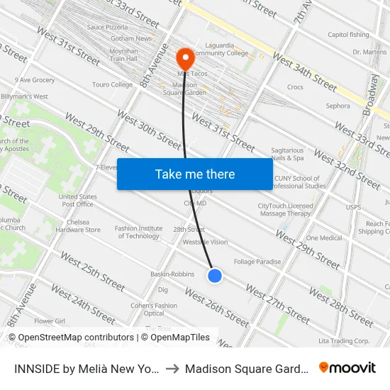 INNSIDE by Melià New York Nomad to Madison Square Garden Center map