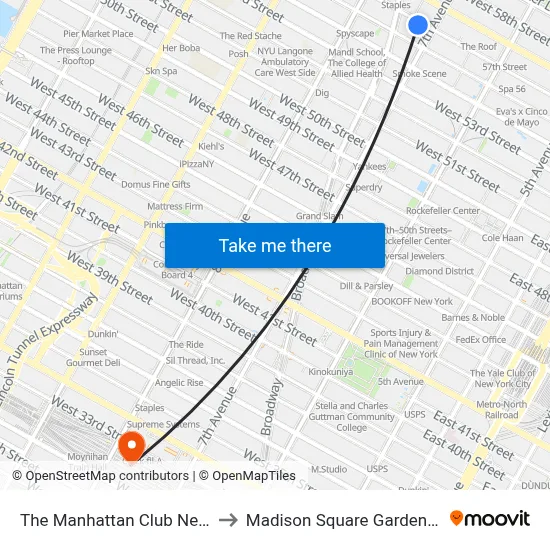 The Manhattan Club New York to Madison Square Garden Center map