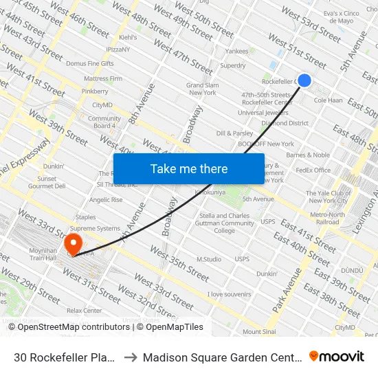 30 Rockefeller Plaza to Madison Square Garden Center map