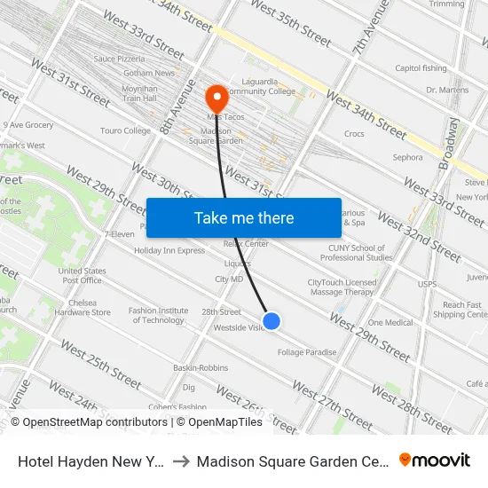 Hotel Hayden New York to Madison Square Garden Center map