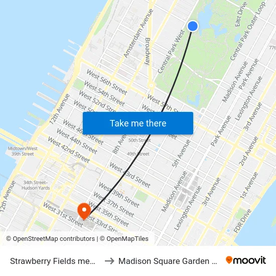 Strawberry Fields memorial to Madison Square Garden Center map