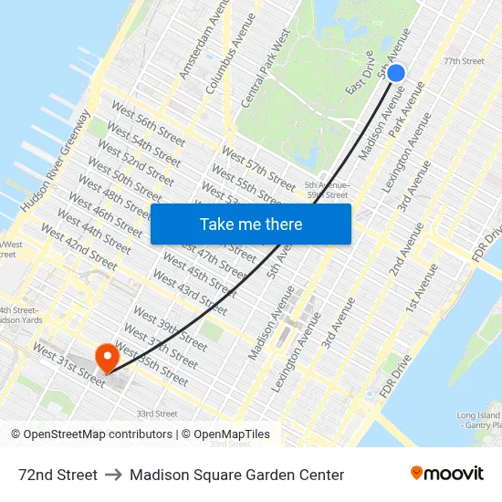 72nd Street to Madison Square Garden Center map