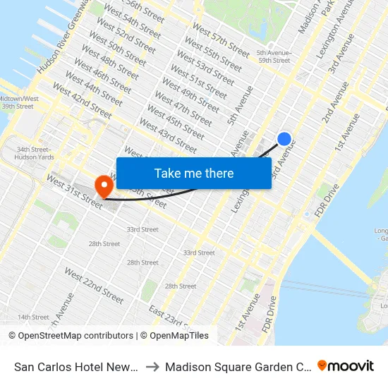 San Carlos Hotel New York to Madison Square Garden Center map