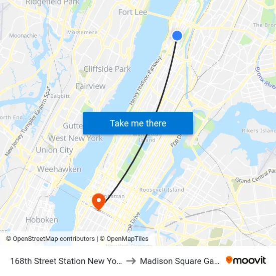 168th Street Station New York City Subway to Madison Square Garden Center map