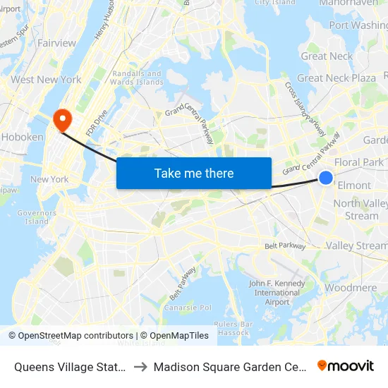Queens Village Station to Madison Square Garden Center map