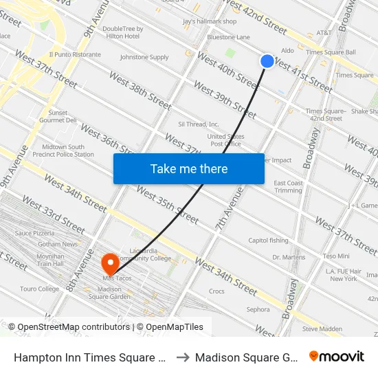 Hampton Inn Times Square Central New York to Madison Square Garden Center map