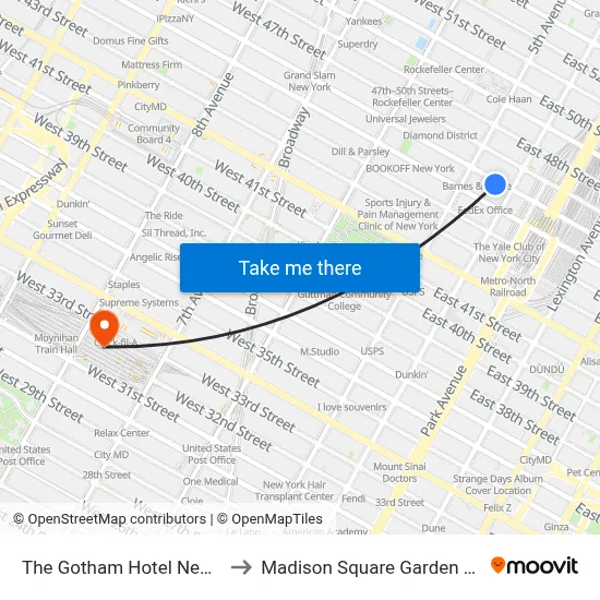 The Gotham Hotel New York to Madison Square Garden Center map