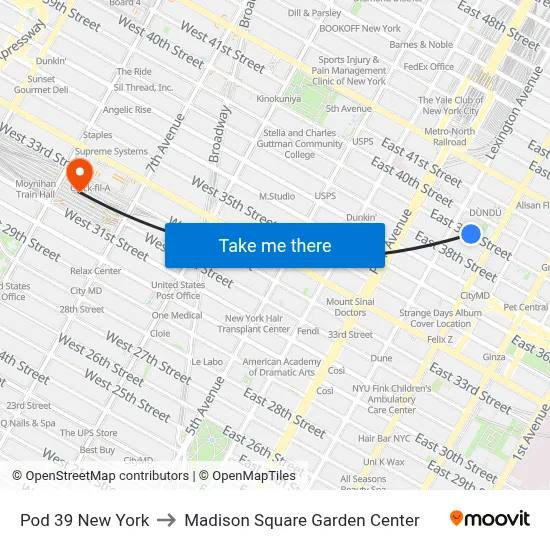 Pod 39 New York to Madison Square Garden Center map