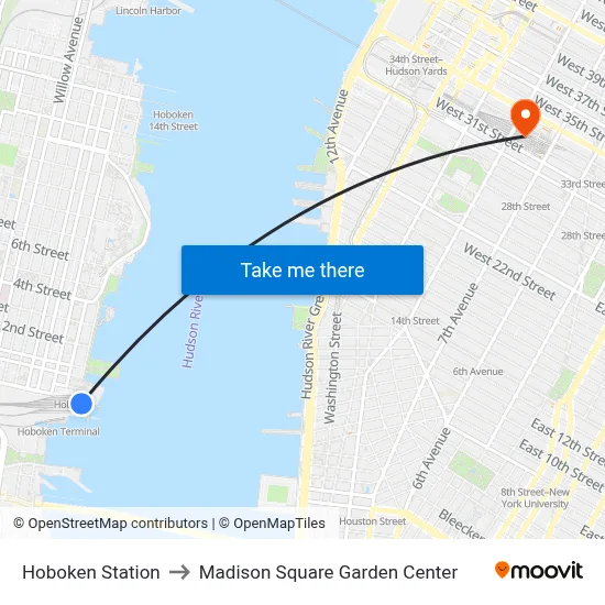 Hoboken Station to Madison Square Garden Center map
