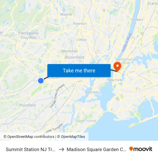 Summit Station NJ Transit to Madison Square Garden Center map
