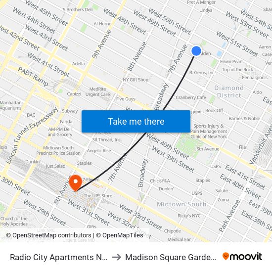 Radio City Apartments New York to Madison Square Garden Center map