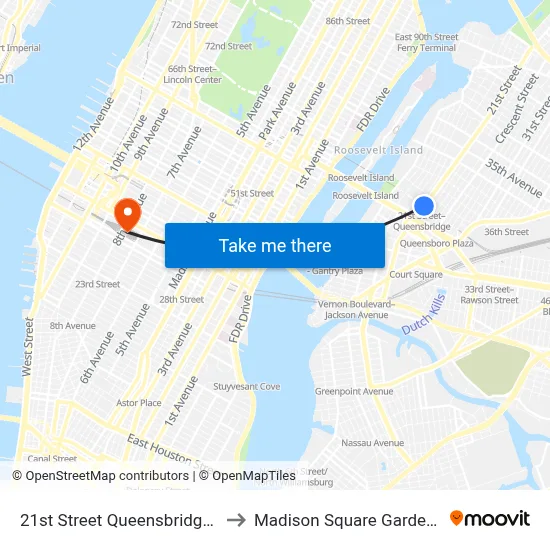 21st Street Queensbridge Station to Madison Square Garden Center map