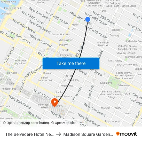 The Belvedere Hotel New York to Madison Square Garden Center map