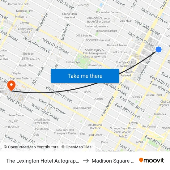 The Lexington Hotel Autograph Collection New York to Madison Square Garden Center map
