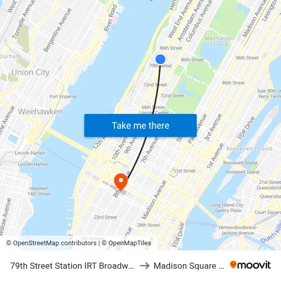 79th Street Station IRT Broadway Seventh Avenue Line to Madison Square Garden Center map