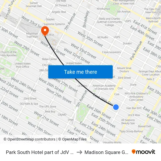 Park South Hotel part of JdV by Hyatt New York to Madison Square Garden Center map