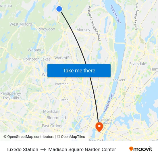 Tuxedo Station to Madison Square Garden Center map