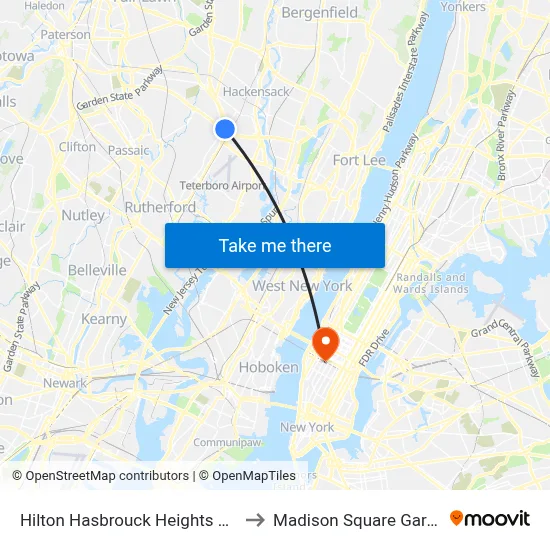 Hilton Hasbrouck Heights Meadowlands to Madison Square Garden Center map