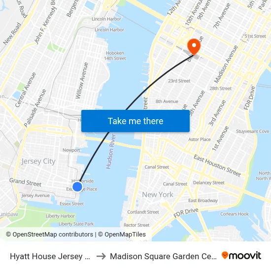Hyatt House Jersey City to Madison Square Garden Center map