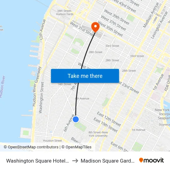 Washington Square Hotel New York to Madison Square Garden Center map