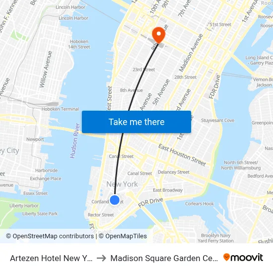 Artezen Hotel New York to Madison Square Garden Center map