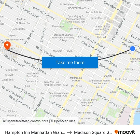 Hampton Inn Manhattan Grand Central New York to Madison Square Garden Center map